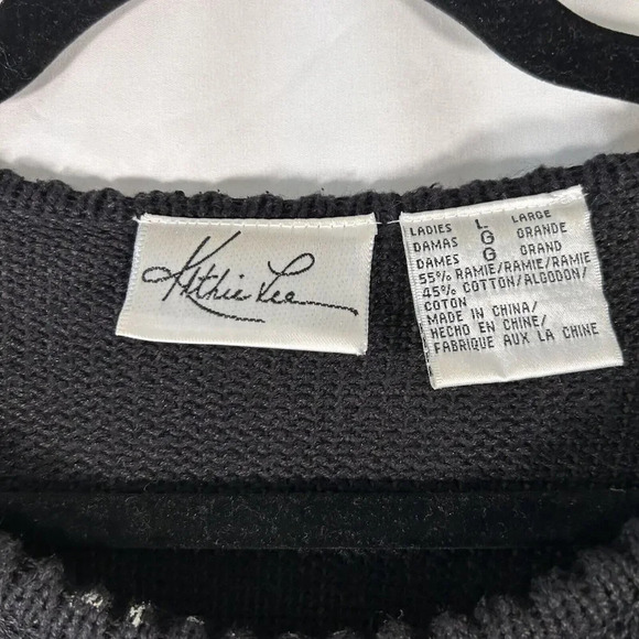 Kathie Lee Sweater Women's Large Black Knit Sequin Bows - Picture 4 of 10